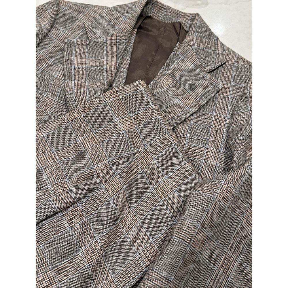 Vintage Boys Plaid Suit Jacket Blazer Brown Preppy Ivy Dark Acadamia Wedding